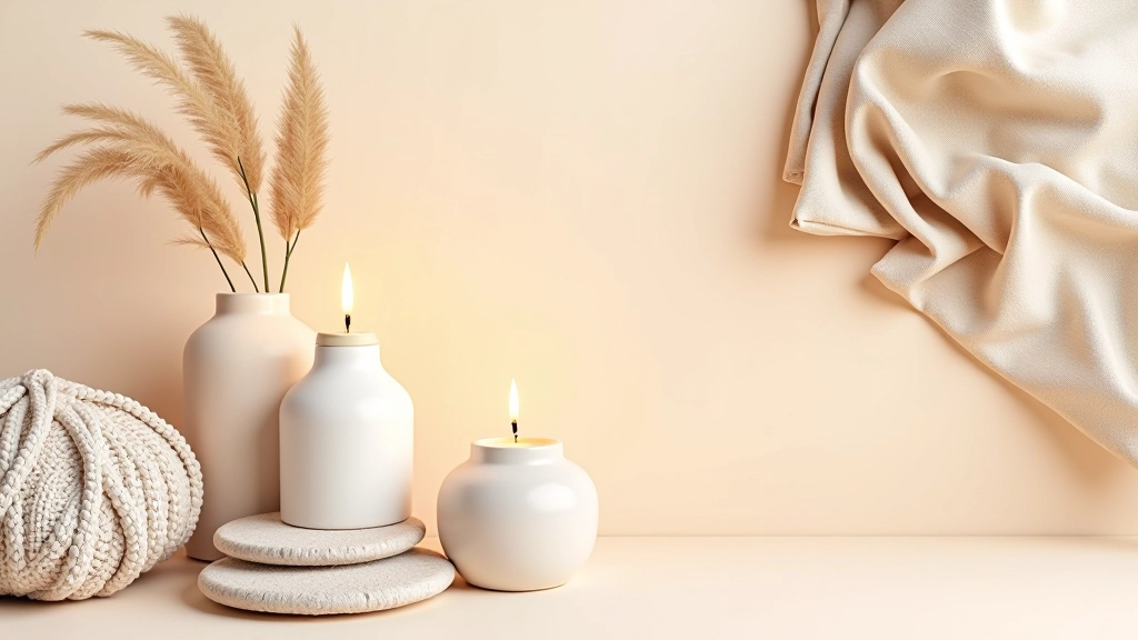 Arranged collection of candles, vases, and throw pillows showing various color palettes and styles